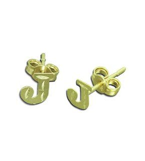 14K Yellow Gold Initial Letter J Stud Earrings Jewelry