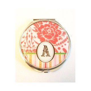 Monogram Flower Compact Mirror   Letter A  Personal Makeup Mirrors  Beauty