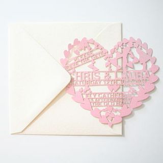 'hearts' laser cut save the date by salts cards