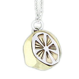 Far Fetched Brass & Sterling Silver Lemon Slice Necklace Pendant Necklaces Jewelry