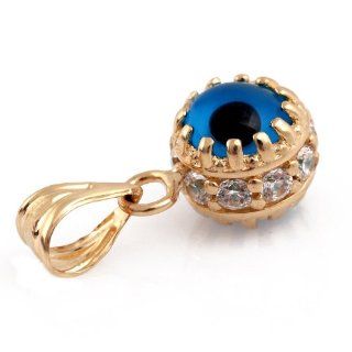 14K Gold Evil Eye Pendant with CZs and Double Sided Italian Evil Eye Bead Ali Jewelry