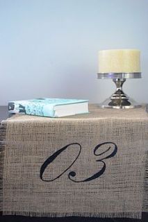 hessian table number table runner by bluebells & bunting