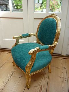 gold and turquoise antique child's chair by furniture divas