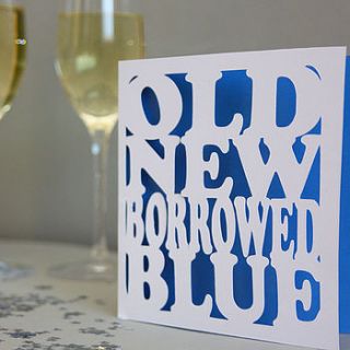 'old new borrowed blue' card by whole in the middle