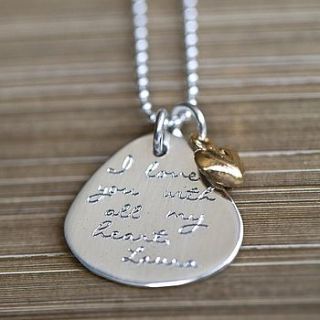 engraved text necklace with heart charm by between you & i