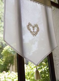 window shade with linen embroidered heart by lavender & sage