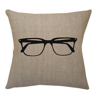 retro glasses beige linen cushion by acacia design