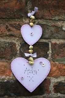 handmade wooden double heart name sign by primitive angel country store