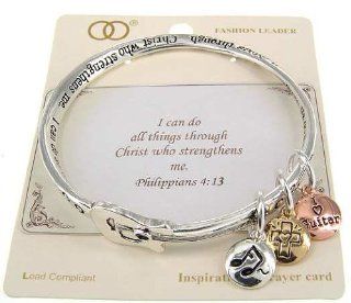 Philippians 413 Three Charm Engraved Twist Bangle Bracelet with Inspirational Card in a Gift Box by Jewelry Nexus " I can do everything through him who gives me strength." Jewelry