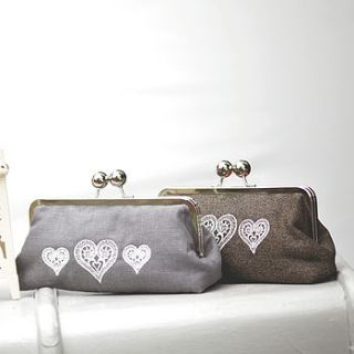 embroidered lace hearts clutch bag by little birdie