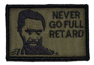 Never Go Full Retard Kirk Lazarus 2x3 Military Patch / Morale Patch   Olive Drab