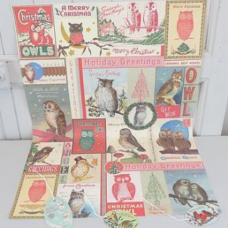 vintage owl christmas gift wrap by lilac coast