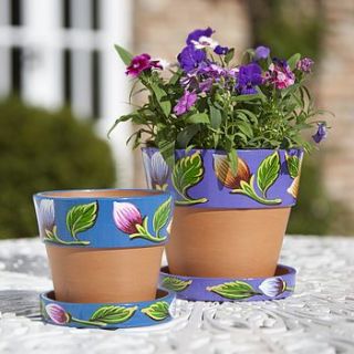 hand painted plant pots by traidcraft