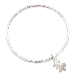 double heart silver charm bangle by anne reeves jewellery