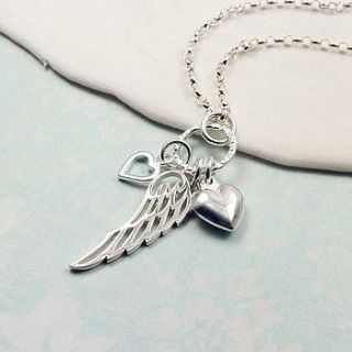 sterling silver wing and hearts necklace by wished for