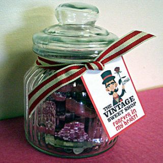 valentines glass jar with candy hearts by ocean blue candy