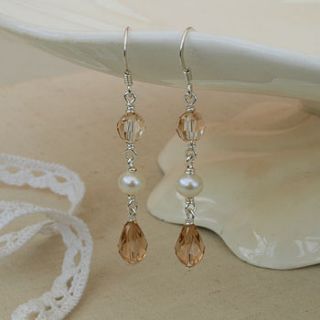 champagne and cognac crystal earrings by jewellery made by me