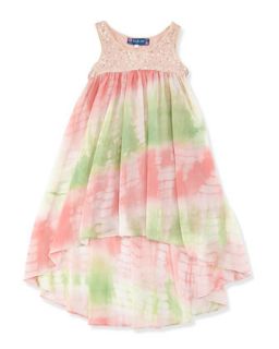 Sequin Yoke High Low Dress, Pink/Multi, 12 14