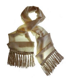 fine knit cream scarf with suede fringe by latimer