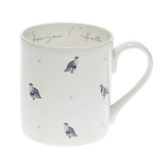 'bonjour, hello' partridge china mug by sophie allport