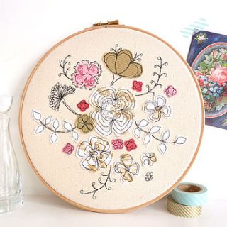 wild flowers embroidery hoop picture by three red apples