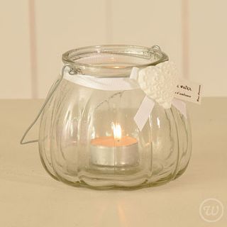 glass t lite holder with ribbon & heart by og home