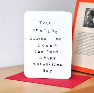 'your snoring' anti valentines card by mardy mabel