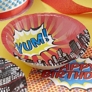 pop art superhero paper party bowls by ginger ray