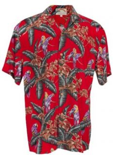 Jungle Bird   Magnum PI   Men's Hawaiian Print Aloha Shirt   in Red (Rayon) Clothing
