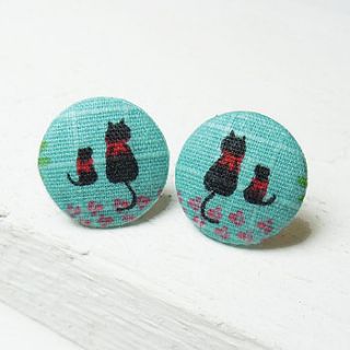 cat fabric button earrings by kaela mills