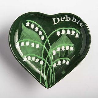 personalised lily of the valley heart plate by hannah berridge