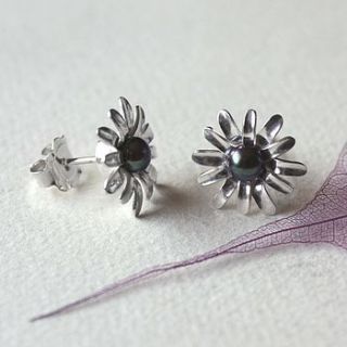 peacock pearl flower stud earrings by louise mary designs