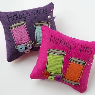 personalised cotton reel pin cushion by rosiebull designs