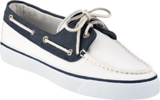 Womens Sperry Top Sider Bahama 2 Eye   White/Navy Canvas Slip on Shoes