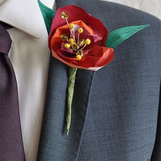 red rose paper flower buttonhole by paper posies