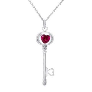 1.30 CT.T.W. Heart Cut created ruby .03 CT.T.W. Diamond Key Pendant in Sterling