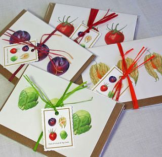 pack of four fruit and veg cards by the botanical concept