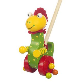 wooden dinosaur push along toy by the hare and the broom