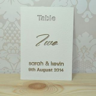 laser cut typographic wedding table cards by sweet pea design