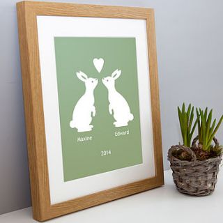 personalised love bunnies print by elephant grey