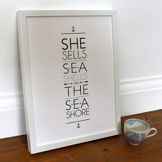 'she sells sea shells on the sea shore' print by ros shiers