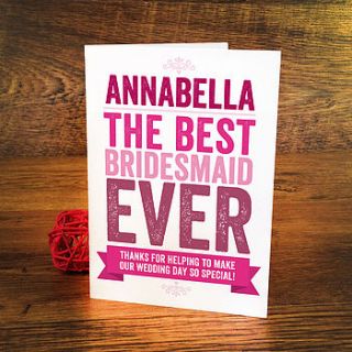 personalised bridesmaid thank you card by a is for alphabet