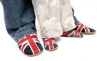 men's and child's union jack slipper set by starchild shoes