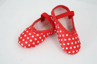 red spotty ballet shoes by frilly lily