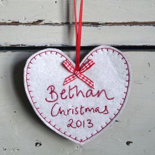 personalised embroidered christmas decoration by laura windebank