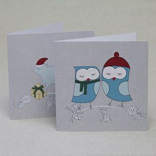 set of six owls and squirrel christmas cards by lil3birdy