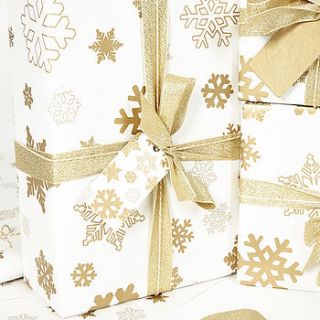 gold snowflakes white wrapping paper by sophia victoria joy