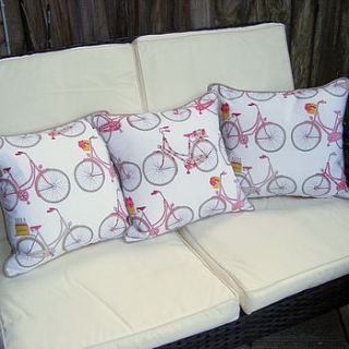 bicycle print cushion with piped edge by lovely jubbly