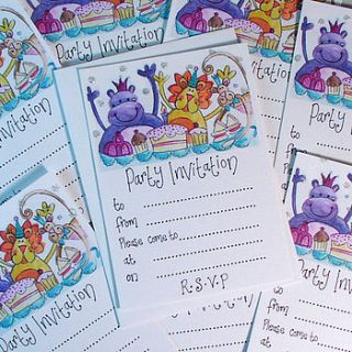 pack of eight children's party invitation cards by claire sowden design