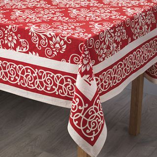 festive red and white tablecloth by traidcraft